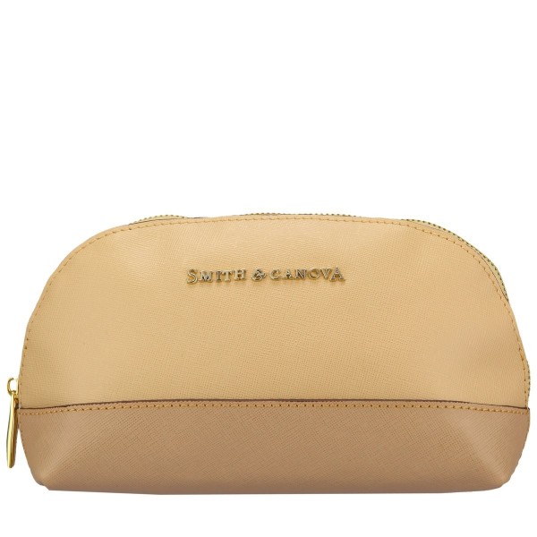 Two-tone Leather Zip Around Cosmetic Bag