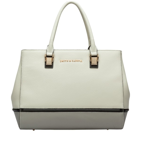 Two-tone Leather Structured Tote Bag