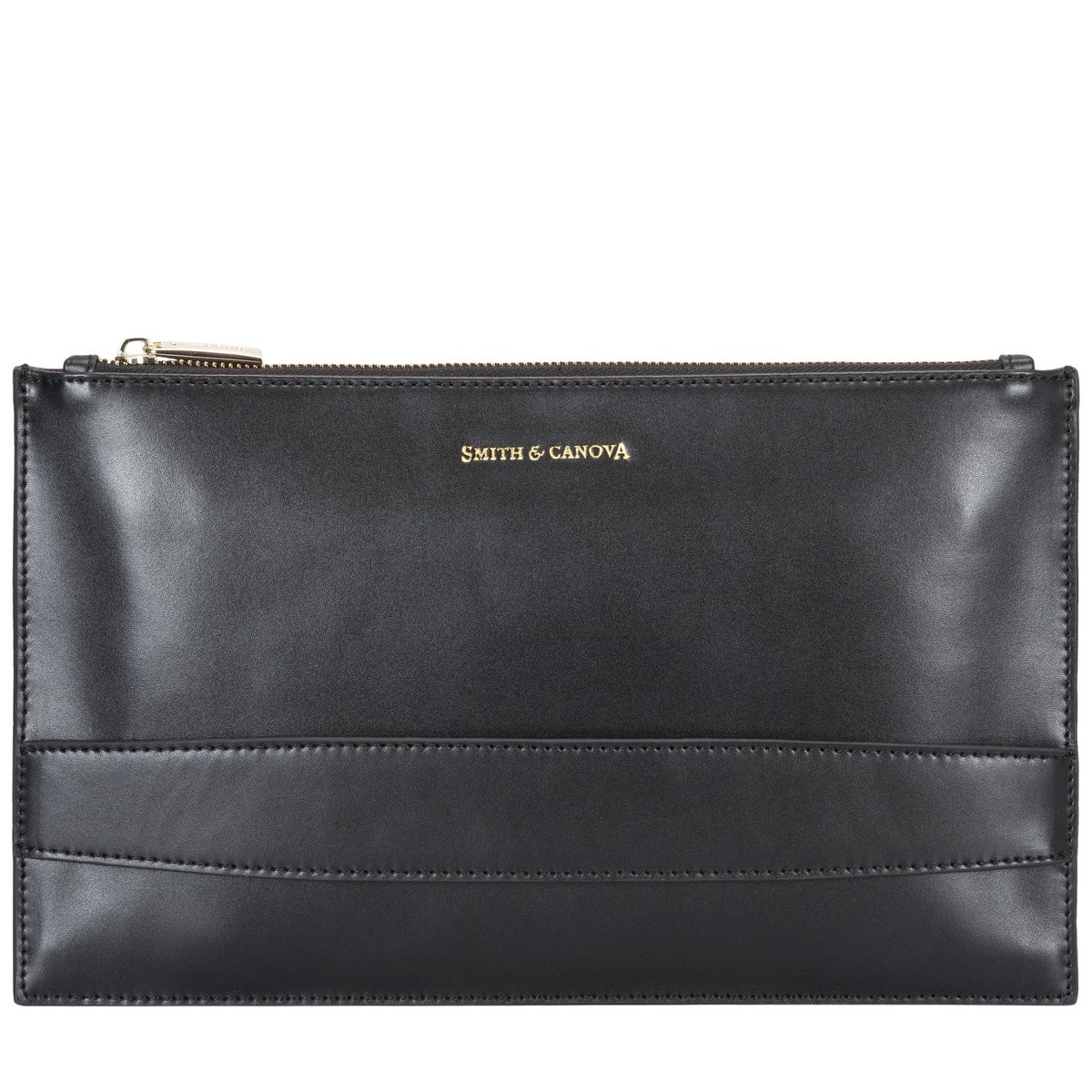 Smooth Leather Zip Top Clutch Bag - Smith & Canova