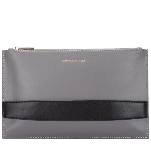 Smooth Leather Zip Top Clutch Bag