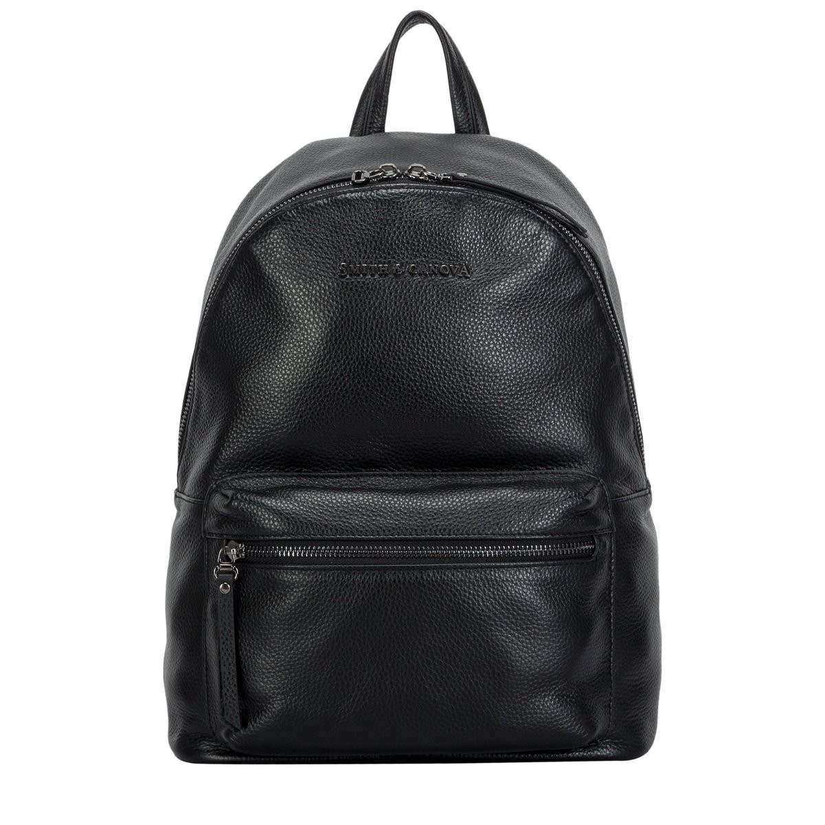 black leather zip backpack