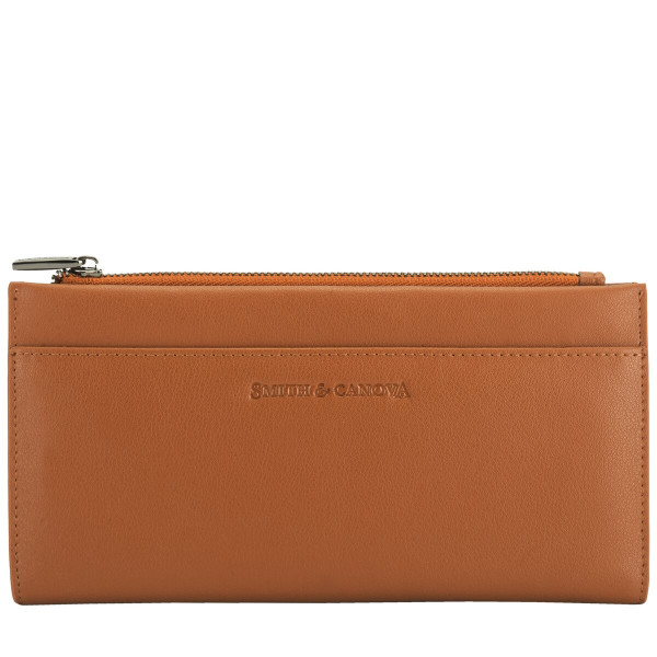 Smooth Leather Long Zip Top Pocket Purse