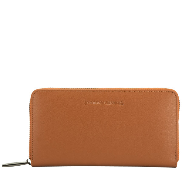 Smooth Leather Long Zip Top Pocket Purse
